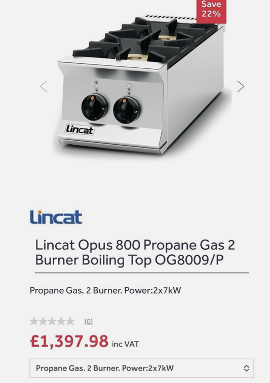 🚨 LINCAT OPUS 800 OG8009/P LPG GAS 2 BURNER HOB 🚨