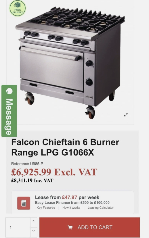 Falcon Chieftain G1066X/N 6 Burner Natural Gas Cooker with Oven