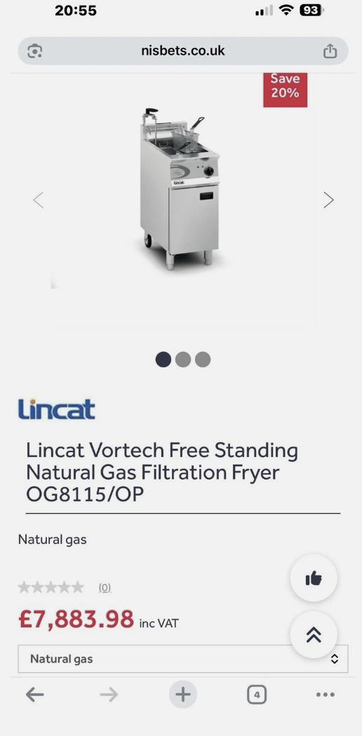 LINCAT VORTECH TWIN BASKET HIGH-SPEED GAS FRYER