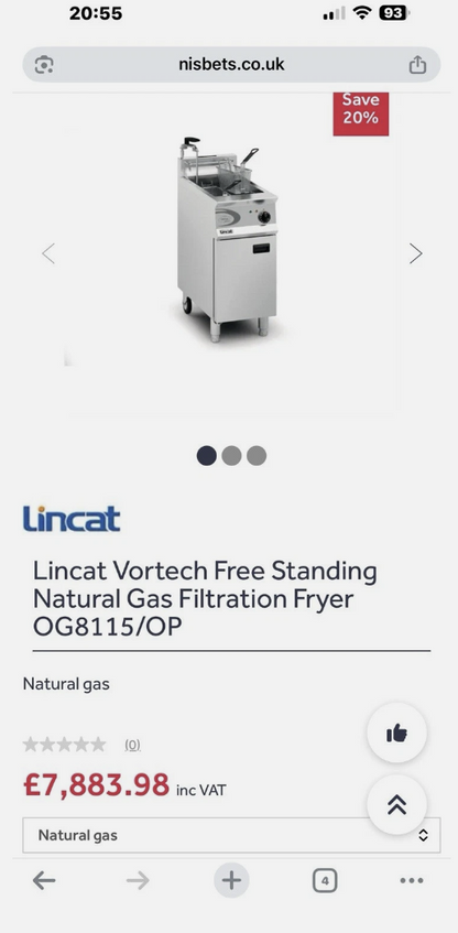 LINCAT VORTECH TWIN BASKET HIGH-SPEED GAS FRYER